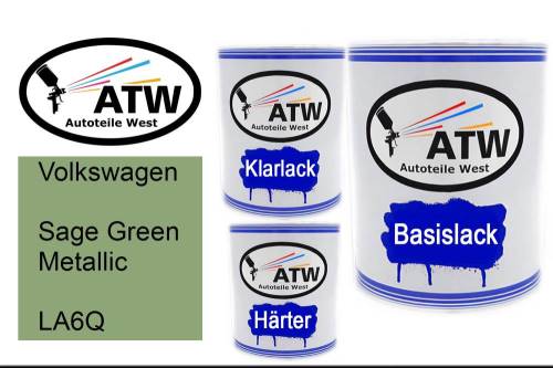 Volkswagen, Sage Green Metallic, LA6Q: 1L Lackdose + 1L Klarlack + 500ml Härter - Set, von ATW Autoteile West.